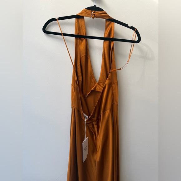 NWT NEW Reformation Daniela Silk Maxi Deep V Dress - Copper Burnt Orange Brown - Picture 15 of 16